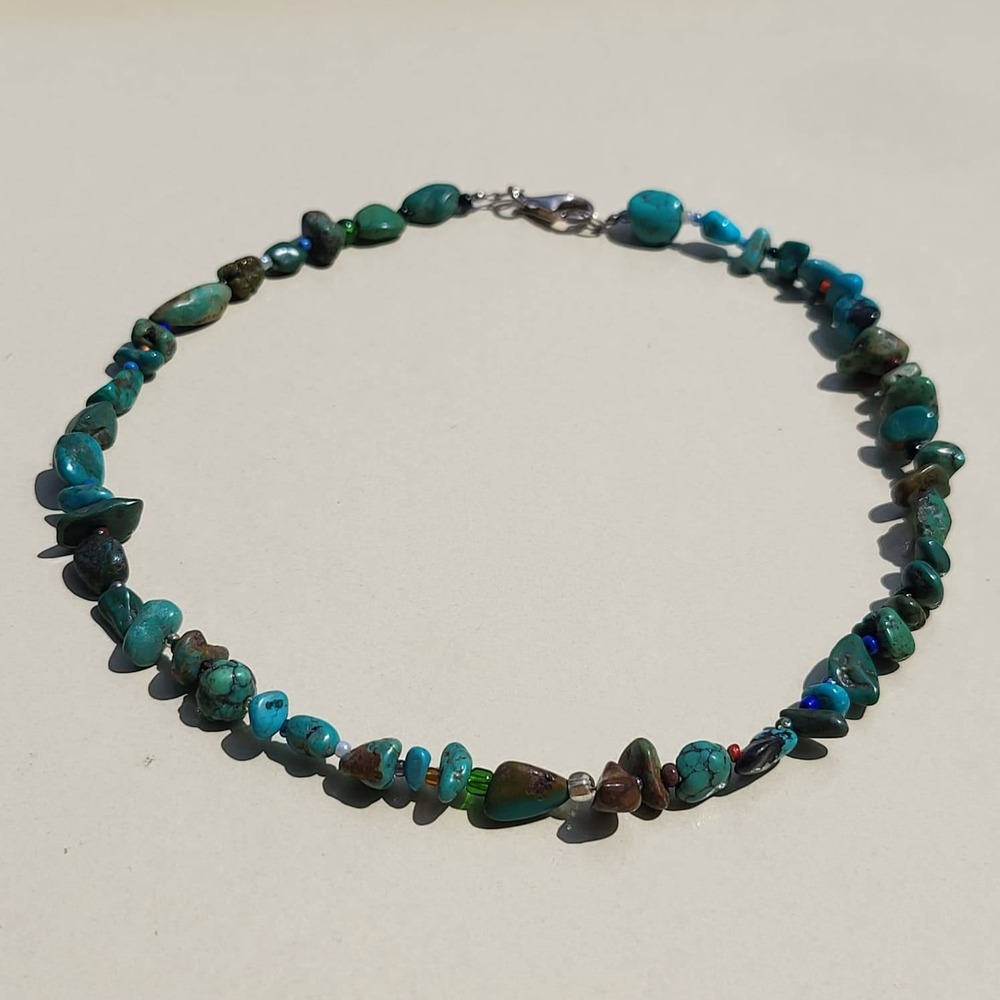 Vintage Handcrafted Sterling Silver Turquoise Nugget Beaded Necklace Blue